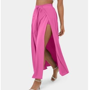 High Waisted Lace Up Plicated Split Flowy 2-in-1 Maxi Quick Dry Casual Skirt